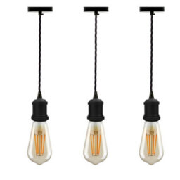 Vintage E27 Pendant Light Fitting  Black Hanging Ceiling Lamp Kit With Twisted Fabric 2M Cable Pack Of 3