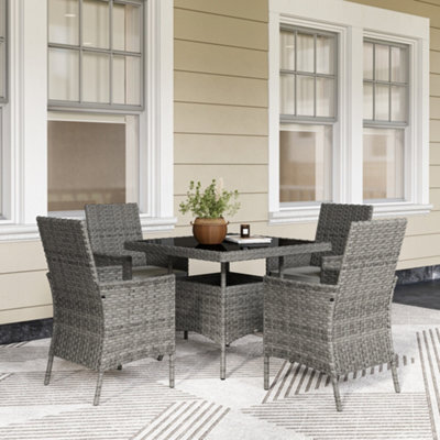Outsunny 4 Seater Rattan Garden Furniture Set With Cushion, Grey - image 1