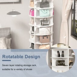 Matteo 7-Tier Rotating Shoe Rack Tower - Spinning Shoe Organizer For 28 Pairs, White - thumbnail 5