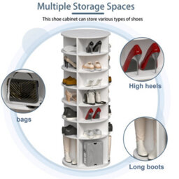 Matteo 7-Tier Rotating Shoe Rack Tower - Spinning Shoe Organizer For 28 Pairs, White - thumbnail 4