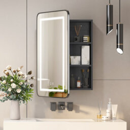 Keepreaper Sleek Lighted Bathroom Mirror Cabinet 3 Color Led With Demister Black Metal Edge Wall Mount Storage Bathroom Cabinet - thumbnail 1