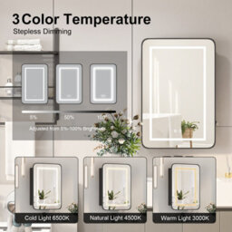 Keepreaper Sleek Lighted Bathroom Mirror Cabinet 3 Color Led With Demister Black Metal Edge Wall Mount Storage Bathroom Cabinet - thumbnail 4
