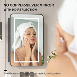Keepreaper Sleek Lighted Bathroom Mirror Cabinet 3 Color Led With Demister Black Metal Edge Wall Mount Storage Bathroom Cabinet - thumbnail 5