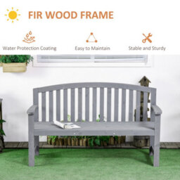 Outsunny 2 Person Garden Bench Wooden Outdoor Furniture With Armrest Grey - thumbnail 5