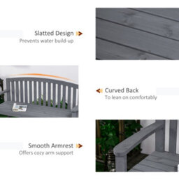 Outsunny 2 Person Garden Bench Wooden Outdoor Furniture With Armrest Grey - thumbnail 6