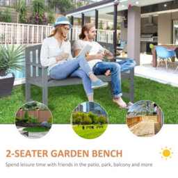 Outsunny 2 Person Garden Bench Wooden Outdoor Furniture With Armrest Grey - thumbnail 4