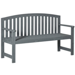 Outsunny 2 Person Garden Bench Wooden Outdoor Furniture With Armrest Grey - thumbnail 2