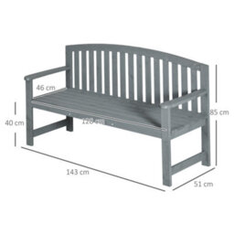 Outsunny 2 Person Garden Bench Wooden Outdoor Furniture With Armrest Grey - thumbnail 3