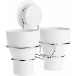 Pp + Abs + 200Cu3 Stainless Steel Wall Mounted Holder For 2 Cups And Toothbrush Holders With Suction Cups, For Toilet And Bathroom - thumbnail 1