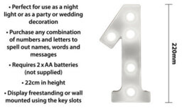 St Helens Home And Garden Battery Operated 3D Led Number 1 Light - thumbnail 3