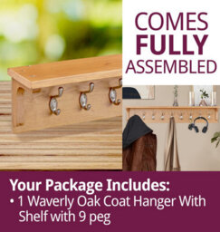 Hallowood Furniture Waverly Large Oak Coat Hanger With Shelf - thumbnail 7