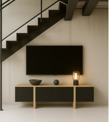 Impact Furniture Large Tv Cabinet Modern Entertainment Unit 160Cm Handleless Oak And Black Storage Low Sideboard Kiznie - image 1