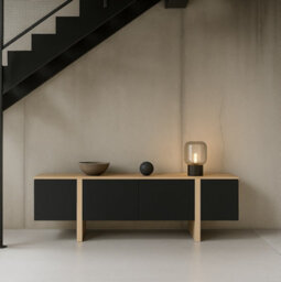 Impact Furniture Large Tv Cabinet Modern Entertainment Unit 160Cm Handleless Oak And Black Storage Low Sideboard Kiznie - thumbnail 2