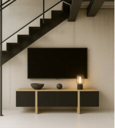 Impact Furniture Large Tv Cabinet Modern Entertainment Unit 160Cm Handleless Oak And Black Storage Low Sideboard Kiznie