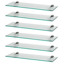 Harbour Housewares 6X Floating Glass Shelves - 60Cm - Silver Brackets - Bathroom Shower Storage Vanity Display Unit Shelf