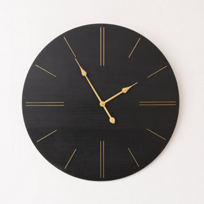 Melody Maison Large Black Wooden Grain & Gold Detailed Wall Clock - 70Cm X 70Cm - image 1