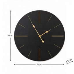 Melody Maison Large Black Wooden Grain & Gold Detailed Wall Clock - 70Cm X 70Cm - thumbnail 5