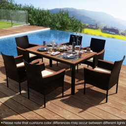 Costway 7 Pieces Pe Rattan Outdoor Patio Dining Set With 6 Stackable Chairs - thumbnail 4