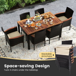 Costway 7 Pieces Pe Rattan Outdoor Patio Dining Set With 6 Stackable Chairs - thumbnail 8