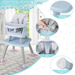 Costway 6-In-1 Baby High Chair Convertible Infant Feeding Chair-Grey - thumbnail 3