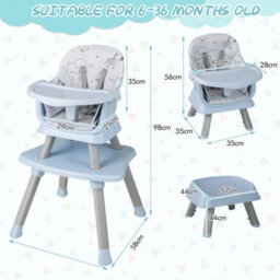 Costway 6-In-1 Baby High Chair Convertible Infant Feeding Chair-Grey - thumbnail 2