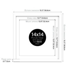 "14X14"" White Picture Frame - 14X14"" Square Frame With 13X13"" Mount For 14X14""/13X13"" Pictures Moderrn Style Thin Edge, 1 Pack" - thumbnail 2