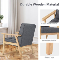 Gainoom Upholstered Armchair Modern Accent Chair Rubber Wood Armrests Grey - thumbnail 6