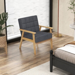 Gainoom Upholstered Armchair Modern Accent Chair Rubber Wood Armrests Grey - thumbnail 5