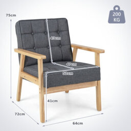 Gainoom Upholstered Armchair Modern Accent Chair Rubber Wood Armrests Grey - thumbnail 2