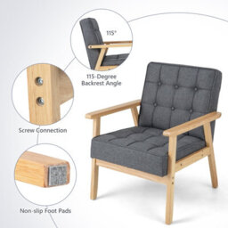 Gainoom Upholstered Armchair Modern Accent Chair Rubber Wood Armrests Grey - thumbnail 7