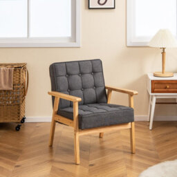 Gainoom Upholstered Armchair Modern Accent Chair Rubber Wood Armrests Grey - thumbnail 4