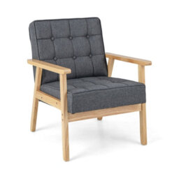 Gainoom Upholstered Armchair Modern Accent Chair Rubber Wood Armrests Grey - thumbnail 1