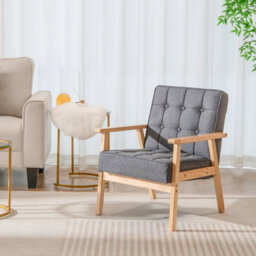 Gainoom Upholstered Armchair Modern Accent Chair Rubber Wood Armrests Grey - thumbnail 3