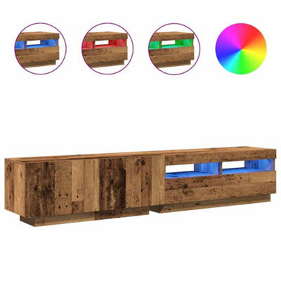 Berkfield Durable Tv Cabinet With Led Lights Old Wood 200X35X40 Cm Engineered Wood - image 1