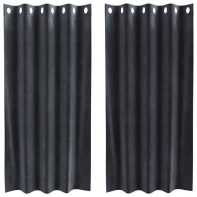 Berkfield Modern Blackout Curtains With Eyelets 2 Pcs Dark Grey Velvet