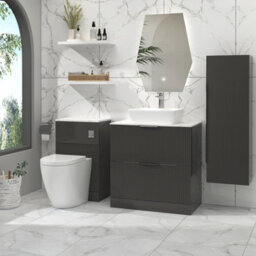 Royal Bathrooms Lyon 800mm Gloss Anthracite Fluted Floor Standing Vanity Unit 2 Drawer With Countertop Basin - Cube - thumbnail 2
