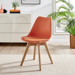 Furniturebox Seattle Scandi Inspired Glass And White Leg Square Dining Table & 4 Orange Cushioned Stockholm Beech Wood Leg Chairs - thumbnail 6