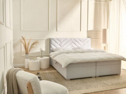 Beliani Divan Bed With Storage Fabric Esquire 180 X 200 Cm (Eu Super King) Off-White - thumbnail 2