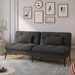 Comhoma Fabric Sofa Bed 3 Seater Upgraded Frame 5-Gear Back Angle Adjustable Futon Sofa, Black