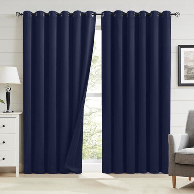 Oxford Homeware Plain Navy 230Gsm Blackout Curtain Thermal Insulated Eyelet For Living Room Curtain Pair (W)168Cm X (L)228Cm - image 1