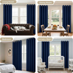 Oxford Homeware Plain Navy 230Gsm Blackout Curtain Thermal Insulated Eyelet For Living Room Curtain Pair (W)168Cm X (L)228Cm - thumbnail 6