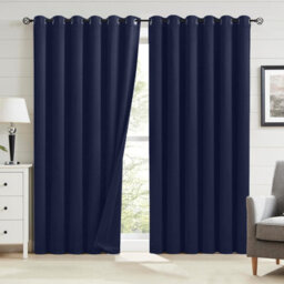 Oxford Homeware Plain Navy 230Gsm Blackout Curtain Thermal Insulated Eyelet For Living Room Curtain Pair (W)168Cm X (L)228Cm - thumbnail 1