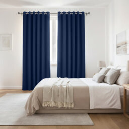 Oxford Homeware Plain Navy 230Gsm Blackout Curtain Thermal Insulated Eyelet For Living Room Curtain Pair (W)168Cm X (L)228Cm - thumbnail 9