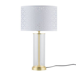 First Choice Lighting Set Of 2 Aura - Satin Brass Lamps With White Cut Out Shades - thumbnail 2