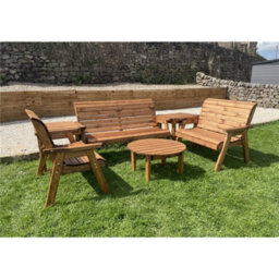 Marlborough Wooden Seven Seater Windsor Deluxe Set With Round Coffee Table - thumbnail 1