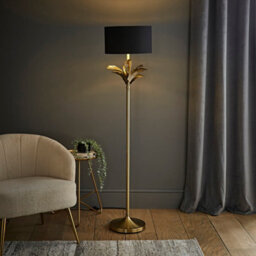 Valuelights Christina Black With Metallic Gold Drum Shade Gold Palm Leaf Floor Lamp And Bulb - thumbnail 1
