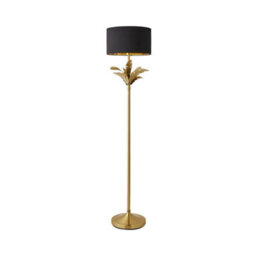 Valuelights Christina Black With Metallic Gold Drum Shade Gold Palm Leaf Floor Lamp And Bulb - thumbnail 7