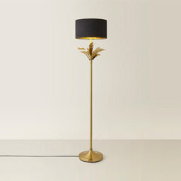 Valuelights Christina Black With Metallic Gold Drum Shade Gold Palm Leaf Floor Lamp And Bulb - thumbnail 2