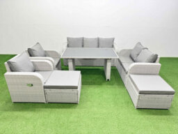 Fimous 9 Seater Garden Furniture Set Pe Ratten Garden Sofa Set With Rectangular Dining Table 2 Big Stool Light Grey - thumbnail 2