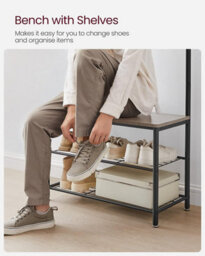 Songmics Vasagle Coat Rack Stand, Coat Tree, Hallway Shoe Rack And Bench With Shelves, Hall Tree With Hooks, Matte Steel Frame - thumbnail 7